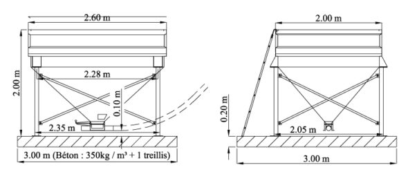 Trémie de base avec embase fixe, non orientable pour reprise par vis. Sans échelle (car hauteur totale < 2 m)